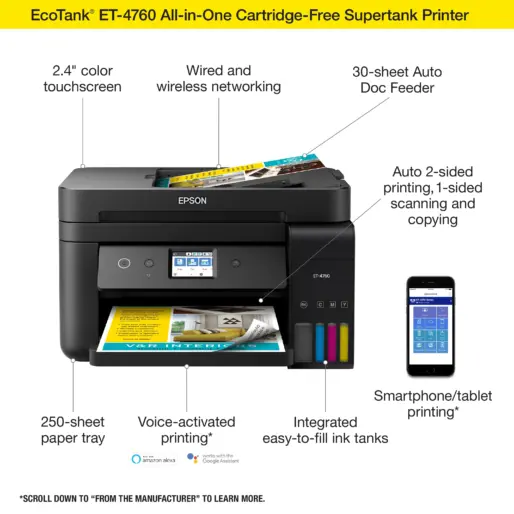 Epson EcoTank ET-4760 Wireless Color All-in-One Printer NPR 88680 Btoners